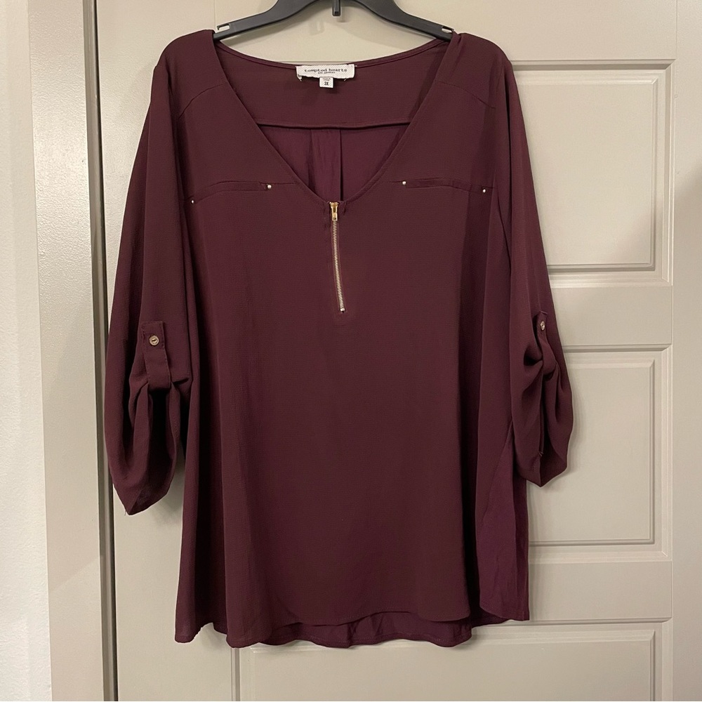 Burgundy Zipper Blouse